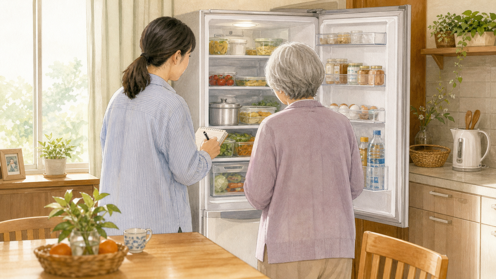 実家の廊下や浴室入口など転倒しやすい場所を確認するイメージ